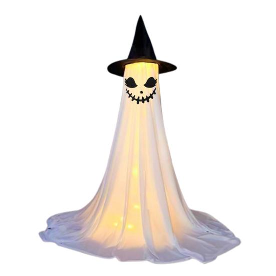 Yousheng Halloween Ghost Decoration Outdoor Standing Ghost with Witch Hat Light Up Spooky White Cloth Ghost for Porch Yard Garden Lawn Decor
