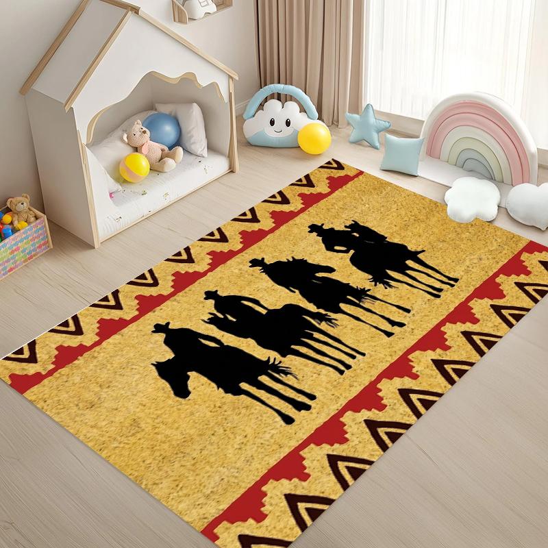 

Western Cowboy Rug Native American Border Doormat NonSlip Easy Clean Rustic Decor Carpet for Living Room Bedroom Pet Friendly 40X60cm