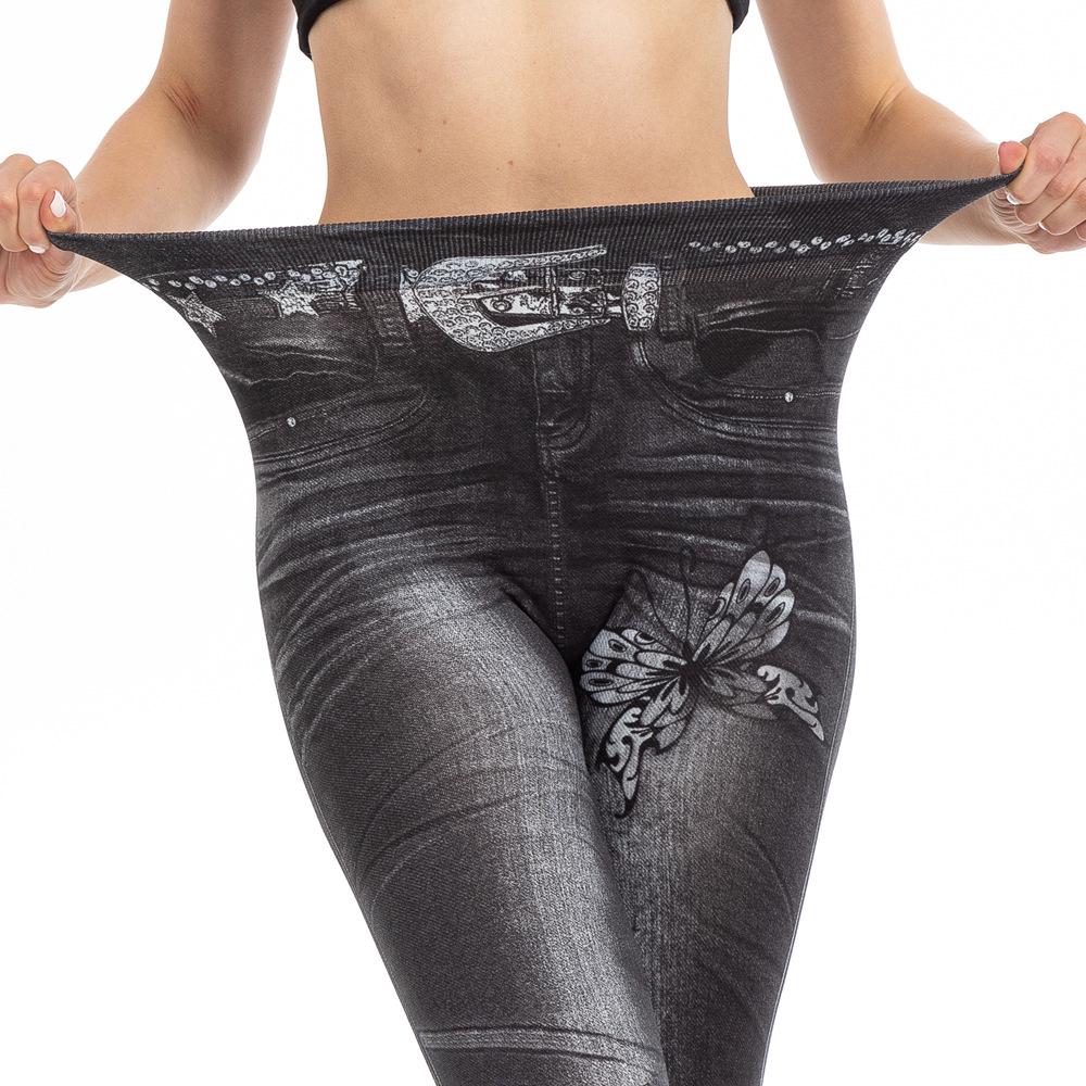 Chic Butterfly Print Faux Denim Butt-Lifting Leggings for Women