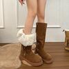 Cowhide version~ large tube circumference velvet thick-soled snow boots women's 2025 new fur integrated warm knight boots long boots