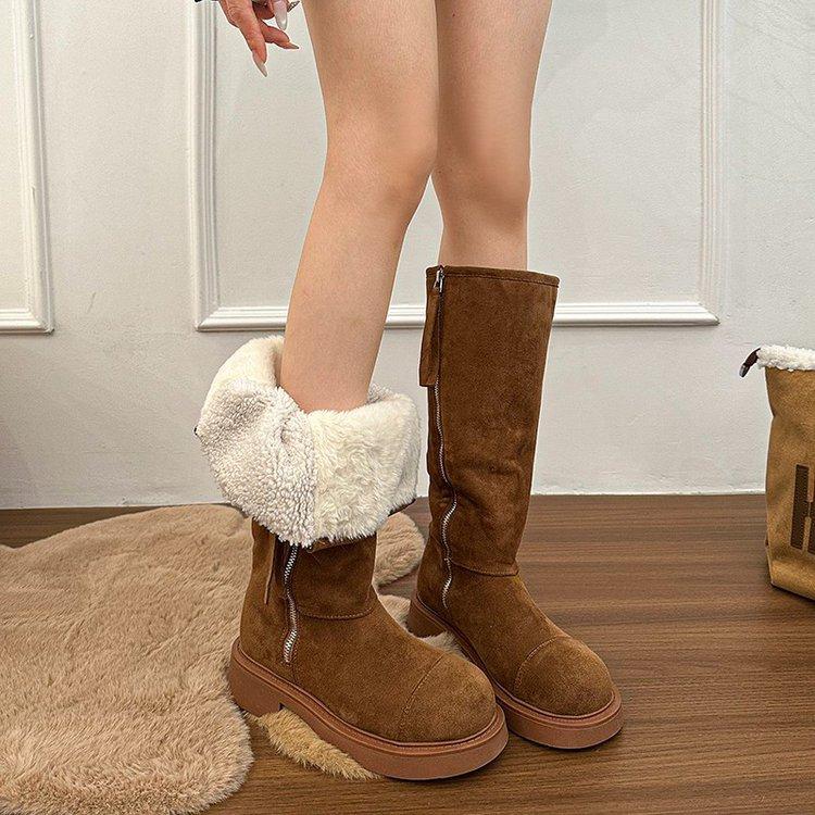 Cowhide Version~ Large Tube Circumference Velvet Thick-soled Snow Boots Women's 2025 New Fur Integrated Warm Knight Boots Long Boots