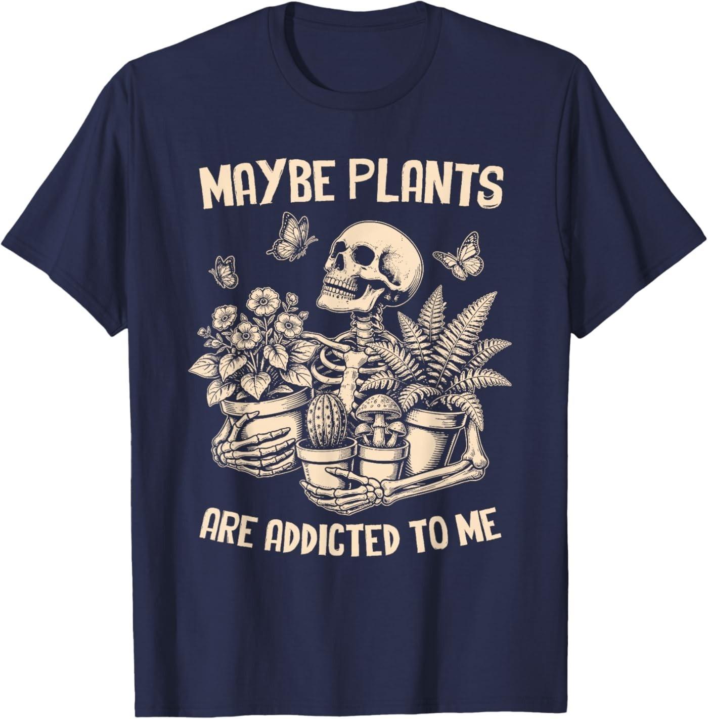 Maybe Plants are Addicted to Me Skeleton Gardener Retro T-Shirt S разноцветный