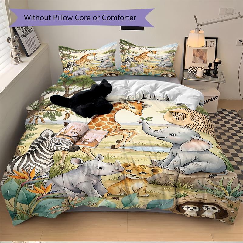 Safari Friends Wild Print 3Pcs Bedding Setduvet Cover With 2 Bedropillowcase Home Birthday Gift