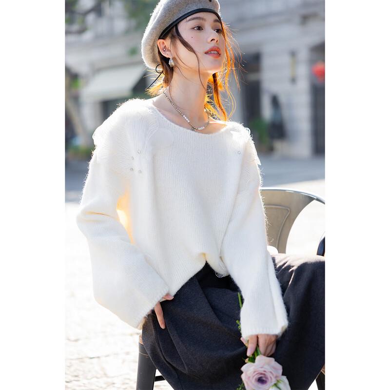 Mokana Women's Plus Size 3D Floral Knitted Long Sleeve Sweater