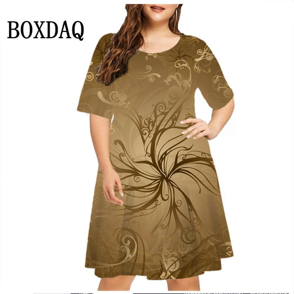 New summer dress women's plant flower loose retro dress casual short sleeved printed mini dress oversized women's sun skirt