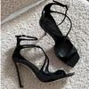 Fashion Luxury Satin Designer Women Pumps Sexy Cross Strap Square Toe Heeled Sandals Elegant Purple Thin High Heels Party Dress Shoes