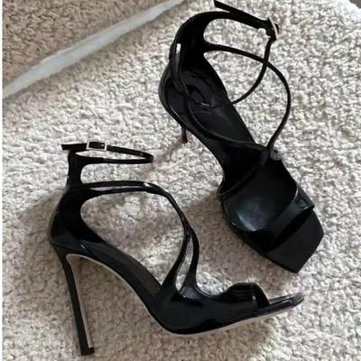Pantofi cu toc de damă, satin, de designer, la modă, luxoși, cu barete încrucișate sexy, vârf pătrat, sandale cu toc, pantofi eleganți mov, cu toc subțire înalt, pentru rochie de petrecere