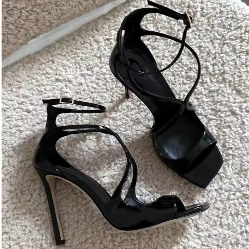 Fashion Luxury Satin Designer Women Pumps Sexy Cross Strap Square Toe Heeled Sandals Elegant Purple Thin High Heels Party Dress Shoes