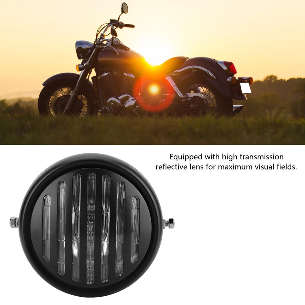   Motorcycle Retro Black   Grill Cover Hdlamp Front Hdlight Yellow Lens