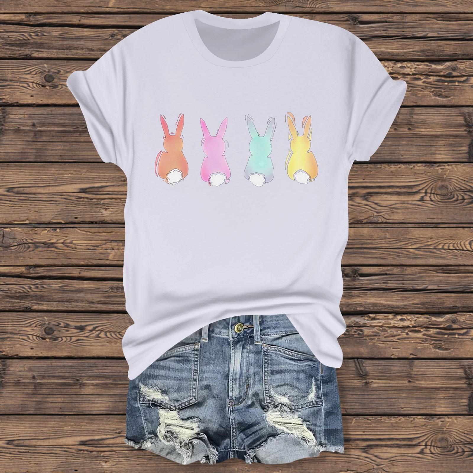 

Жіноча повсякденна футболка з принтом на Великдень, пуловер з короткими рукавами та круглим вирізом M