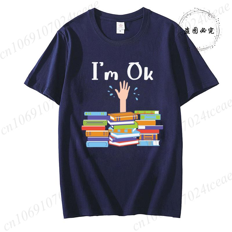 Unisex Funny Book Print Tshirt Girl Short Sleeve Crew Neck Casual Top for Summer  Spring Im Ok Bookish Reading Unisex Clothing