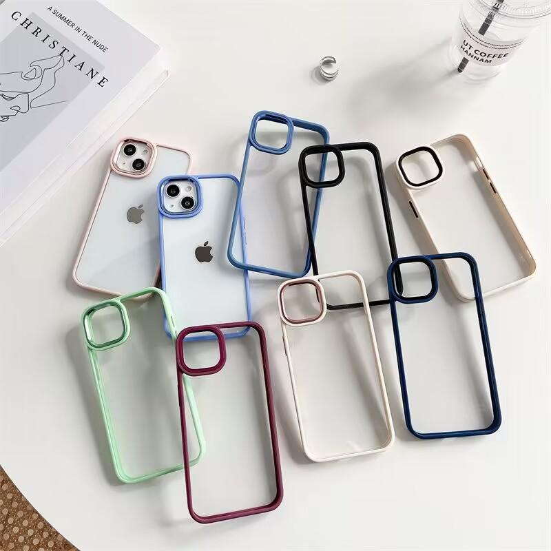 Transparente Harte Acryl Handyhülle Für iPhone 14 15 Pro Max Stoßfeste Hülle Funda iPhone 11 12 13 Pro Silikonrahmen Rückseite