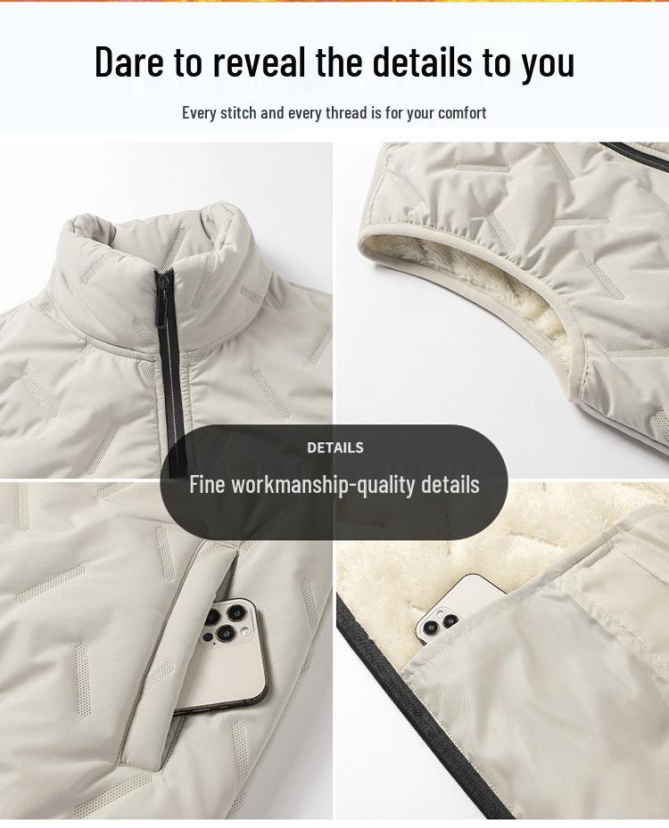 Men's Lambswool Cotton Quilted Vest – Warm, Thickened Outerwear for Autumn and Winter (Middle-aged and Elderly)