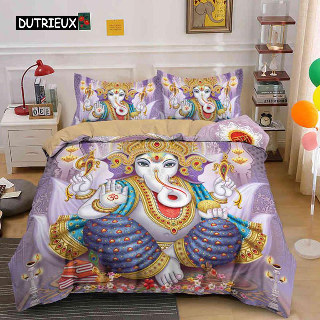 Ganesha Duvet Cover Set Bohemian Elephant Bedding Set Microfiber Bedclothes Double Queen King Size Quilt Cover For Teens Adults