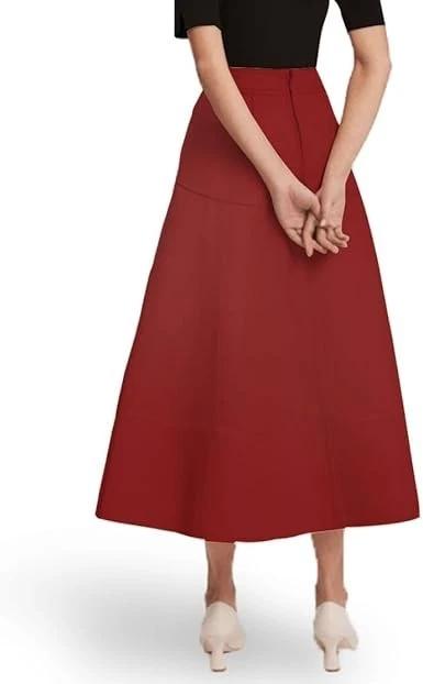 Red Genuine Stylish Women's Causal Party Lambskin Skirt Formal Office Leather