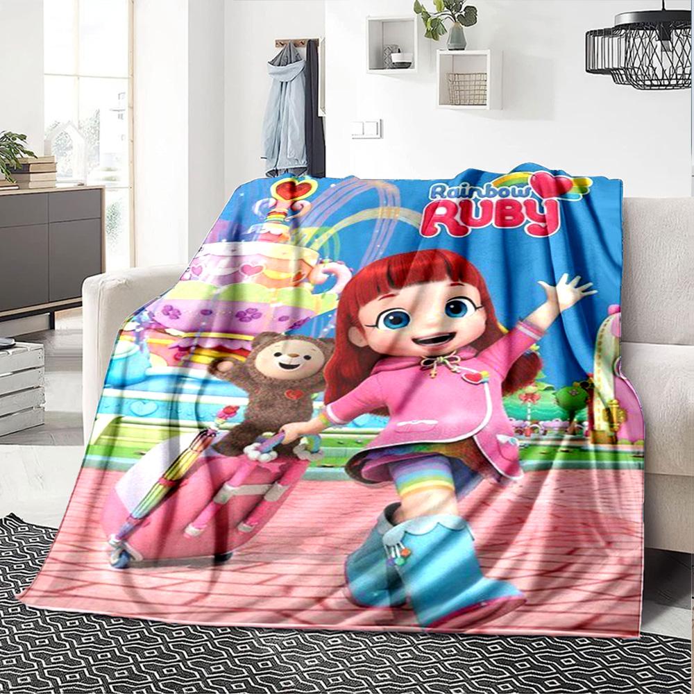 Rainbow Ruby Cute Cartoon Girl Character Print Flannel Blanket Soft Warm Throw Blanket for Sofa Bed Living Room