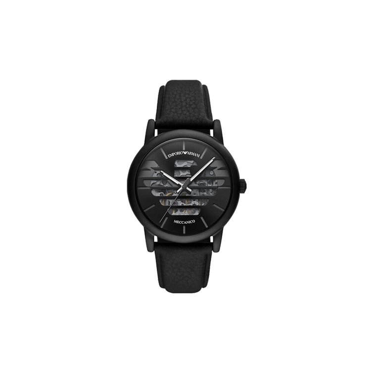 

Emporio Armani Luigi Watch Mechanical Movement Leather Strap Black Dial Eagle Logo Hollow Men watches AR60032 Regular Watch Box