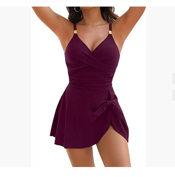 Women Swimdress Tummy Control Sexy One Piece Slim & Comfortable Ruched & Cross Swimwear Elastic Beachwear