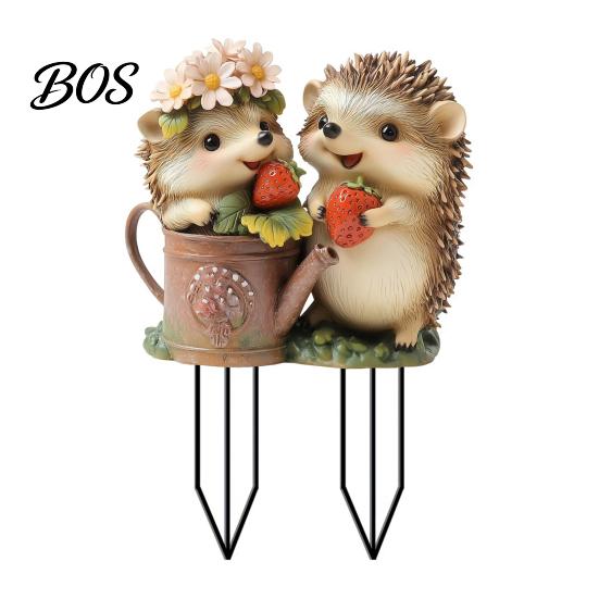 Outdoor Plant Decoration Hedgehog Strawberry Garden Stake, 2D Acrylic Hedgehogs Yard Art Realistic Animal Stake Cute Waterproof for Lawn Flower A