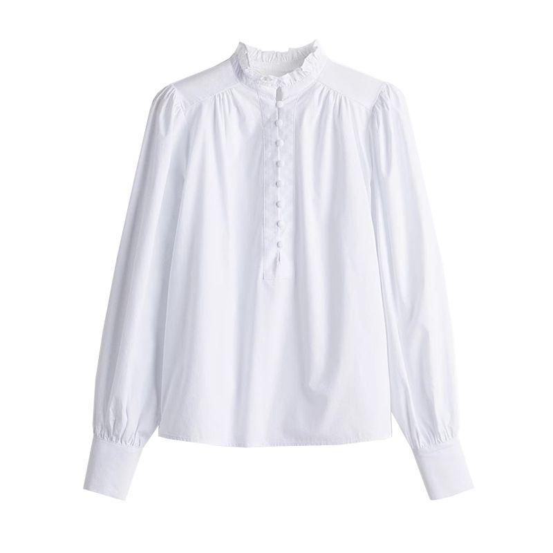 Spring New Women's Clothing Fashion Style Long Sleeves Fashion Casual Easiest for Match Pleated Collar Cotton Shirt 1270106