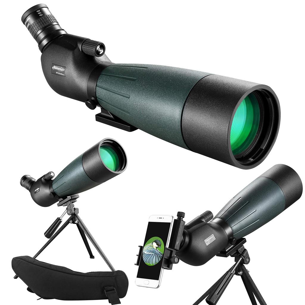 AOMEKIE 20-60X80 Spotting Scope with Tripod and Phone Adapter Case, Target Sighting, Waterproof, Fogproof, FMC BAK4, 45° Angle, Monocular, Telescope