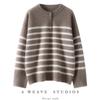 Women's Striped Color Block Henley Cashmere Sweater - Autumn/Winter Thick Knitwear