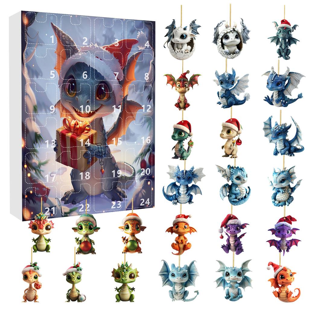 24 Pieces Per Set of Christmas Blind Box Acrylic Dragon Pendants, Christmas Arrival Calendar Blind Box Christmas Tree Pendants
