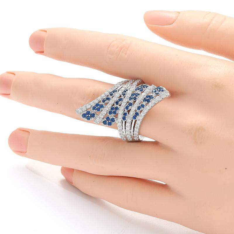 Elegant Inlay Blue Cubic Zirconia Rings Sparkling Chic Eternity Design Rings Women's Jewelry for Parties and Special Occasions