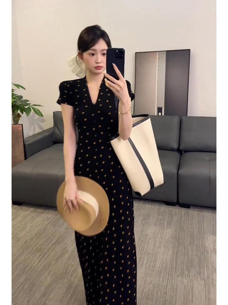 Elegant French-Style V-Neck Slim Fit Women's Summer Dress