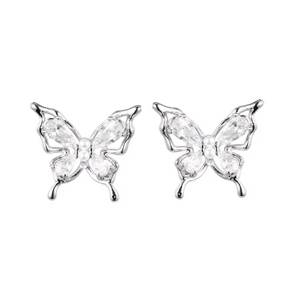 Sweet Exquisite Flash Rhinestone Ear-Clip Transparent Tassel Butterfly Earrings Translucent Earphone Charms Wings Ear Clip Women