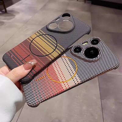 Frameless Kevlar Carbon Fiber Pattern Magnetic Case For Huawei Pura 90 Nova 15 Ultra Mate 80 70 60 50 Pro Max For  Charge