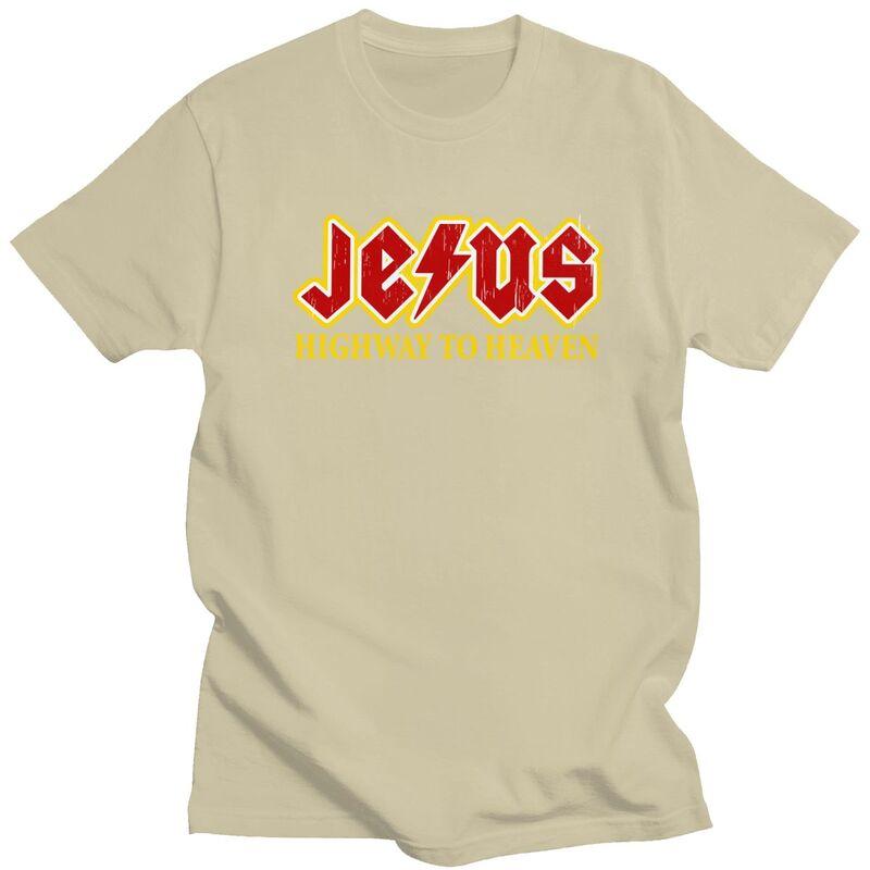 Custom Jesus Rocks Highway To Heaven T Shirts for Men 100 Cotton Tee Tops Tshirts Short Sleeve Fashion Tshirt Clothes
