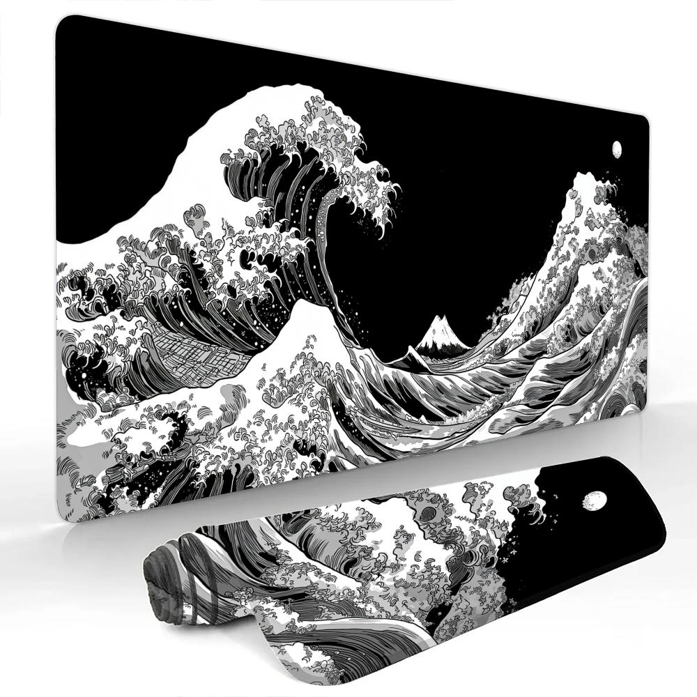 Black and white aesthetic giant wave Mouse Pad Desk Mat NonSlip office mousepad pc accessories keyboard Gaming pad tapis souris