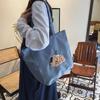 Women Canvas Tote Purse Lamb Like Fabric Shoulder Bag Bear Embroider Crossbody Handbag Casual Shopper Bag Cute For Girl