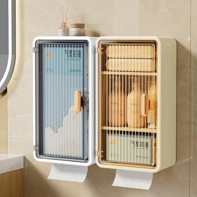 Bathroom Home Creative Wall Mounted Non Perforated Tissue Storage Box Open Door Tissue Box Transparent Water-proof Paper Box