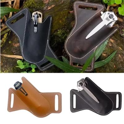 1PC Leather Knife Sheath - Anti-Scratch Belt Clip Holder for Folding Pocket Knives, Camping/Outdoor Waist Carry