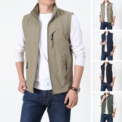 Gilet estivo da uomo Cappotto senza maniche con risvolto con 2 tasche Giacca con chiusura a cerniera Cappotto cargo Streetwear