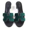 HERMES Mule Oasis H motif velour and leather sandals Velor Women 37.5 232162Z Used