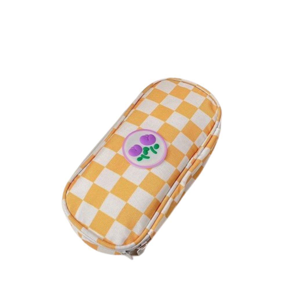 

Checkerboard Pencil Case Large Capacity Stationery Storage Box Portable Pen Bag Office жёлтый
