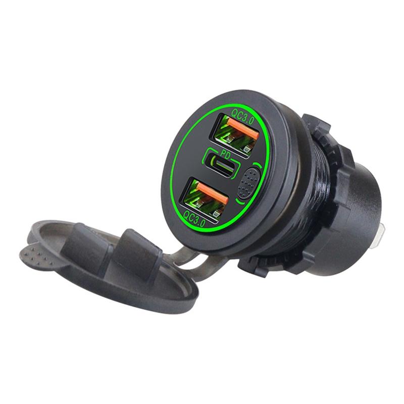 3 Ports USB Car Charger Quick Charge 3.0 PD Fast Car Charger with On/Off Button