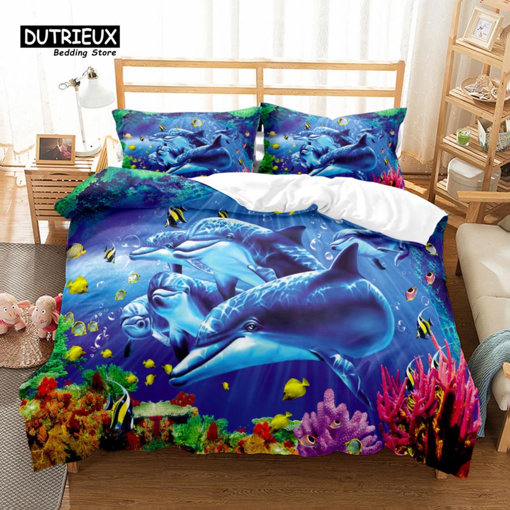 3D Ocean Duvet Cover Set, Fashion Bedding Set, Soft Comfortable Breathable Duvet Cover, For Bedroom Guest Room Decor