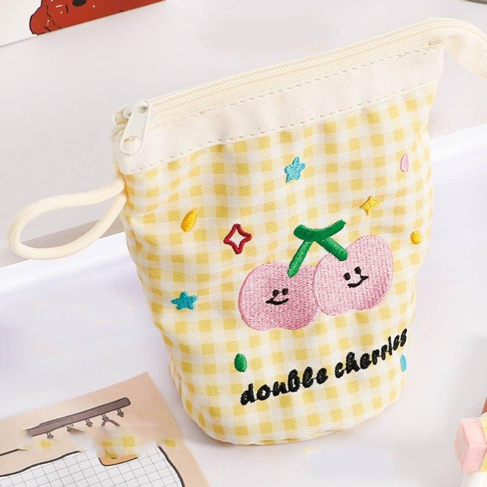 Contrast Color Plaid Pen Bag Dopamine Stationery Storage Bag Kawaii Vertical Pen Holder  Gifts