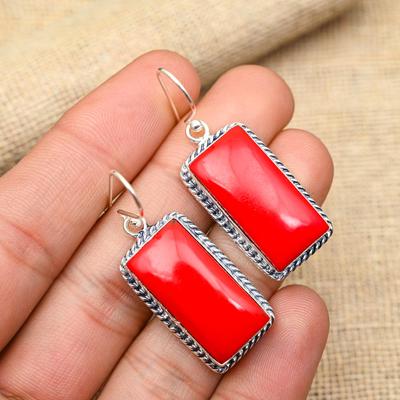 Meravigliosi Orecchini in Gioielleria Artigianale in Argento Sterling 925 con Gemma di Corallo Rosso per Donna