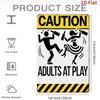 Funny Vintage Metal Wall Sign Adults At Play Caution Silhouette Iron Home Decor 8x12 Inch