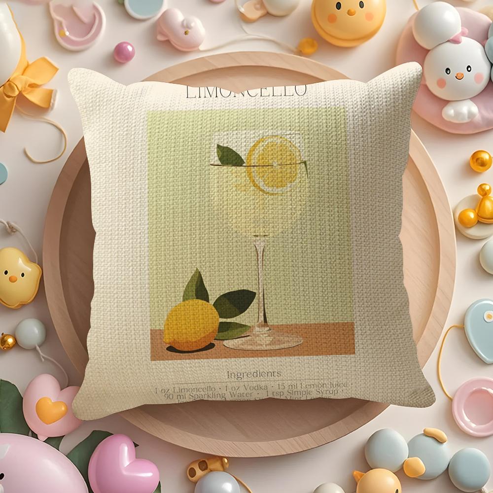 Drink Wine L-Limoncello Lemon Drop Pillow Case Sofa Living Room Bedroom Headboard Backrest Cushion Square Cushion