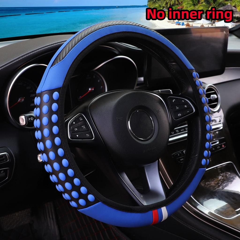 Automotive Products Carbon Tiny Silicone Massage Pellet Leather Steering Wheel Cover without Inner Ring Fits 14.5-15 Inches
