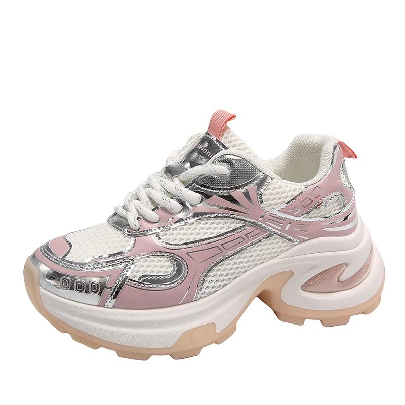 BKQU Sports Shoes for Women Mesh Lace-up Thick-soled Shoes  Spring Breathable Womens Thick-soled Shoes for Women