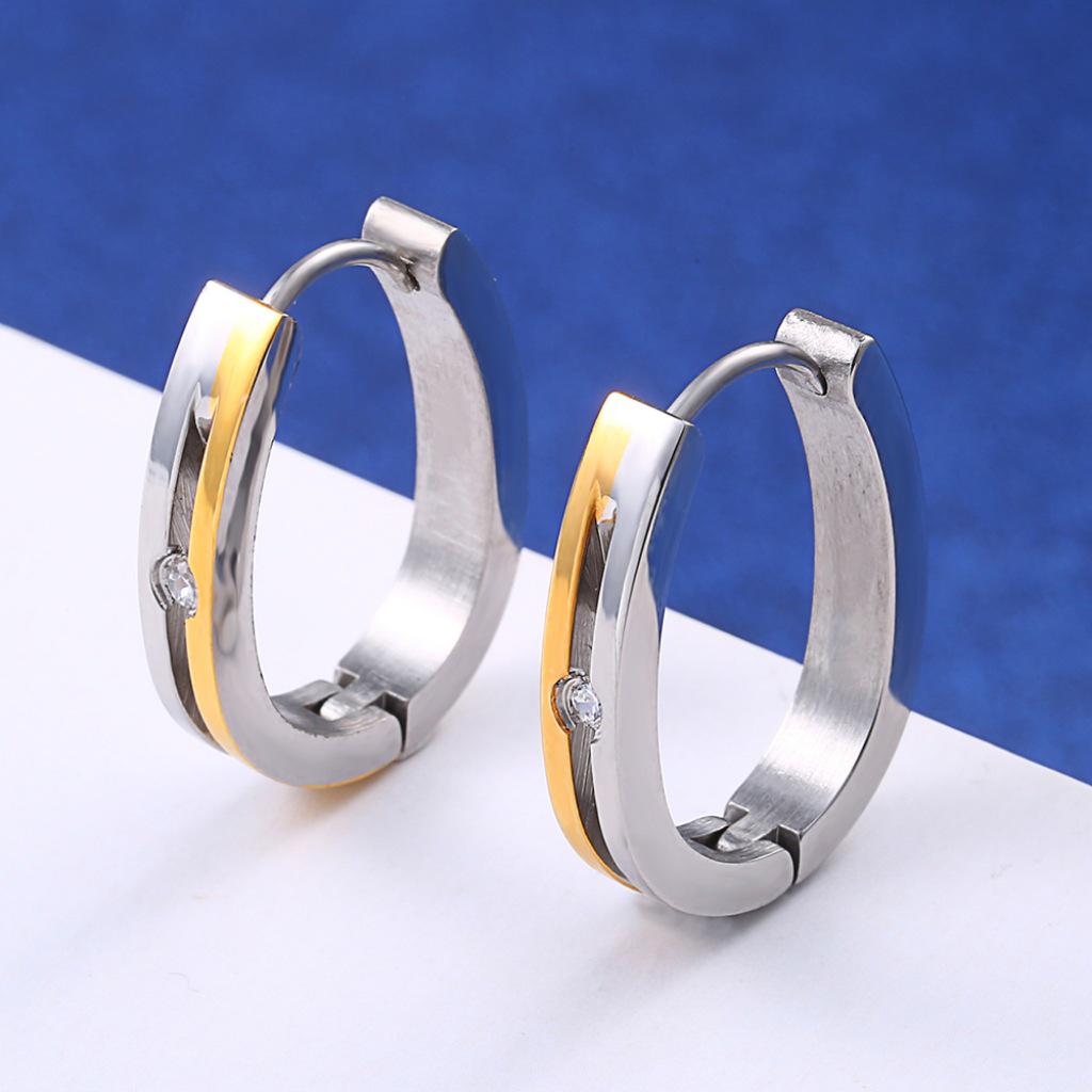 High-End Stainless Steel Square Hoop Earrings with Rhinestones - Elegant Luxury Style