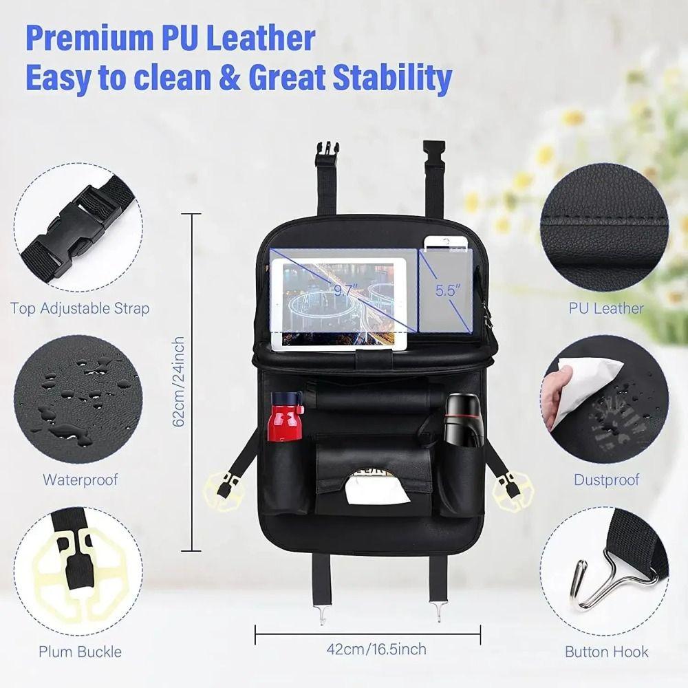 Heavy-Duty Waterproof Fabric Car Back Seat Organizer Foldable Table Tray Long Travels