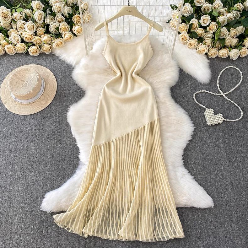 Summer Korean Style Women's Clothing Sleeveless Sweater Dress Tank Knit Long Dress with Fish Tail Woman Dresses
